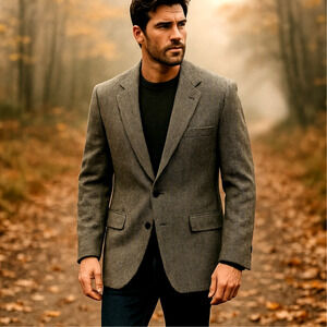 Huckberry Vintage 44L Harden Silk&Wool Houndstooth Blazer $450 Jacket Black Gray